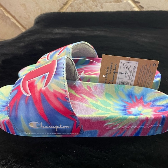 🆕 Champion Women's IPO Tie Dye Slide Sandal (Pink/Light Yellow/Multi, 7) - Picture 3 of 7